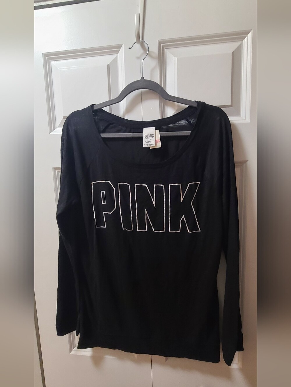 NWT PINK Victoria's Secret Black Long Sleeve Logo Top- FROM 2013 - SEE PICS